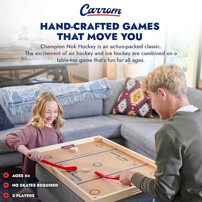 Carrom Champion Nok Hockey Game (Standard Size) — Wooden Board Games for Adults & Children — Indoor and Outdoor Games for Family — Sports Board Games