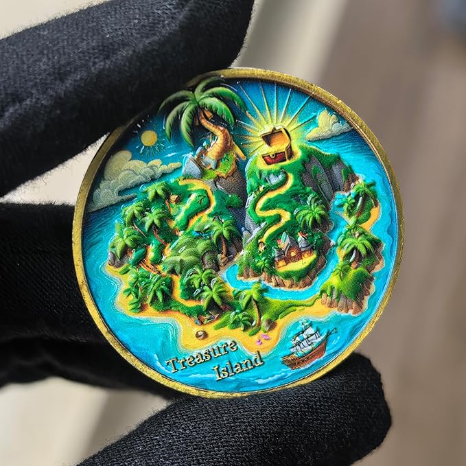 Pirate Challenge Coin with Skull and Ship Design - Treasure Island Adventure Coin, 1.57” with Protective Case