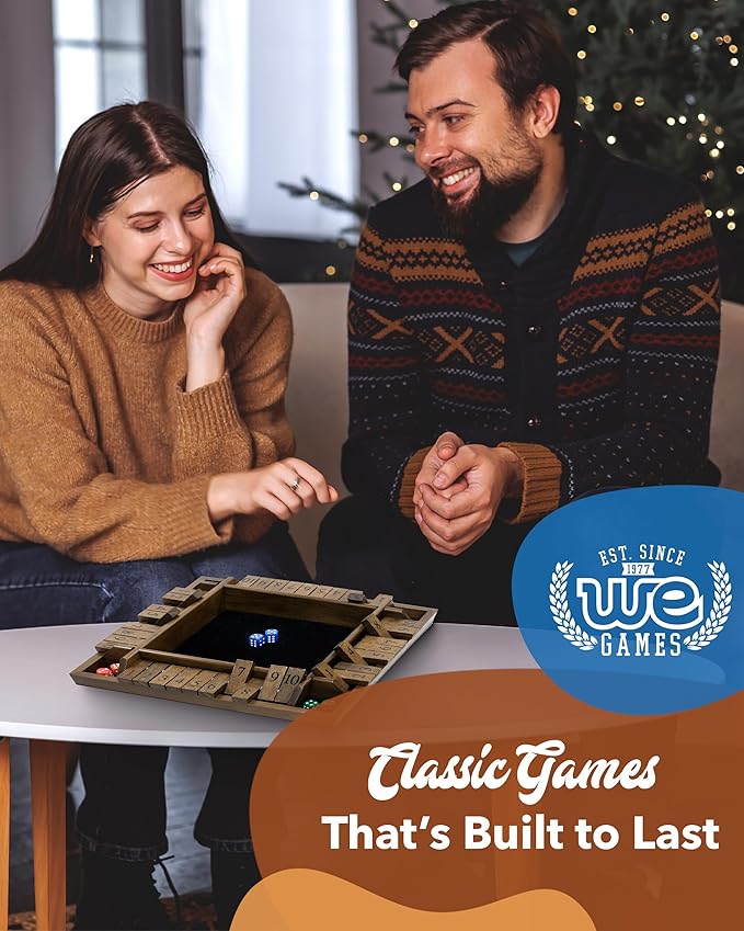 WE Games 14 inch 1-4 Player Shut The Box Wooden Board Game, Walnut Stain