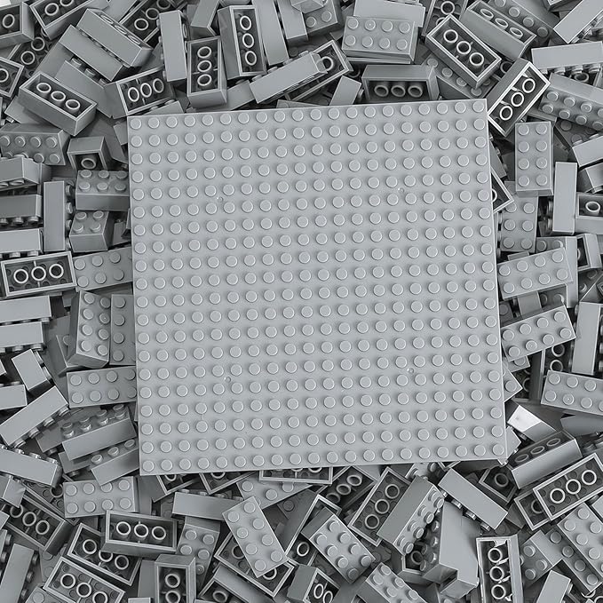 500 Piece Classic Building Bricks and 1 Gray Baseplate, 2x4 Bricks Bulk Creative Building Toys, Blocks Bulk for Kids Ages 6+, Light Gray