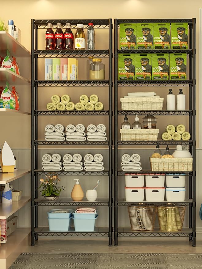 8 Tier Adjustable Storage Shelves Heavy Duty Metal Shelf Wire Shelving Unit Organizer Rack for Home Kitchen Office Pantry Room Bathroom Shelving Organizers and Storage Laundry