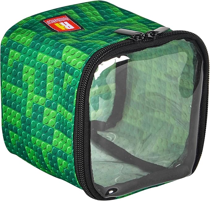 4-piece Kids Toy Storage Organizer Set Bag for Lego Building Bricks with See Through Clear TPU Top, Small Toy Packing Cube Bags, Clean Up Container case (grid pattern)