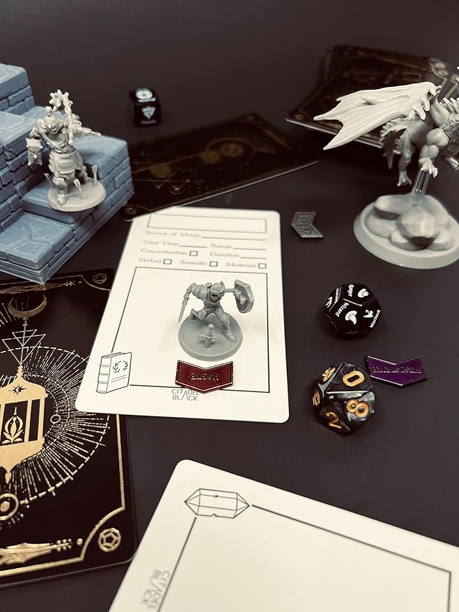 Citadel Black Tabletop RPG Accessory Card Set of 50 D&D, Gold Foil Spell Slot Tracker, Item and Spell Cards, Blank Notes for Dungeons and Dragons 5th Edition & Other Tabletop Games