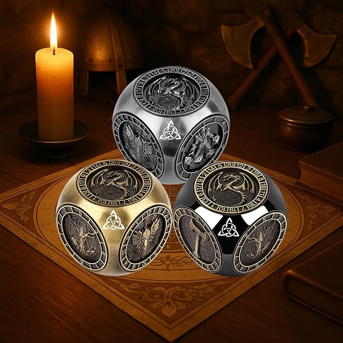 2025 New DND Spinner Dice for Dungeons and Dragons Gifts, 7-in-1 Metal Dice Set with 3D Relief, Polyhedral Roleplaying Game Dice, Fantasy D&D Tabletop RPG Accessories for DM & Player (Black)
