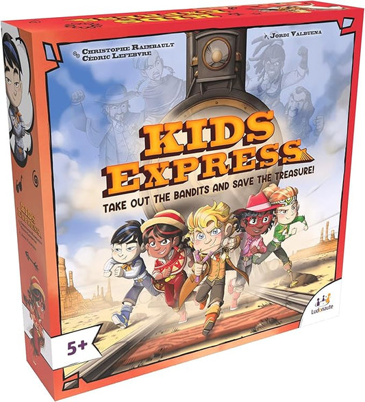 Ludonate: Kids Express - Cooperative Board Game, 3D Train, Flick Projectiles to Hit Bandits, Kids Version of Colt Express, Age 5+, 1-4 Players, 15 Min