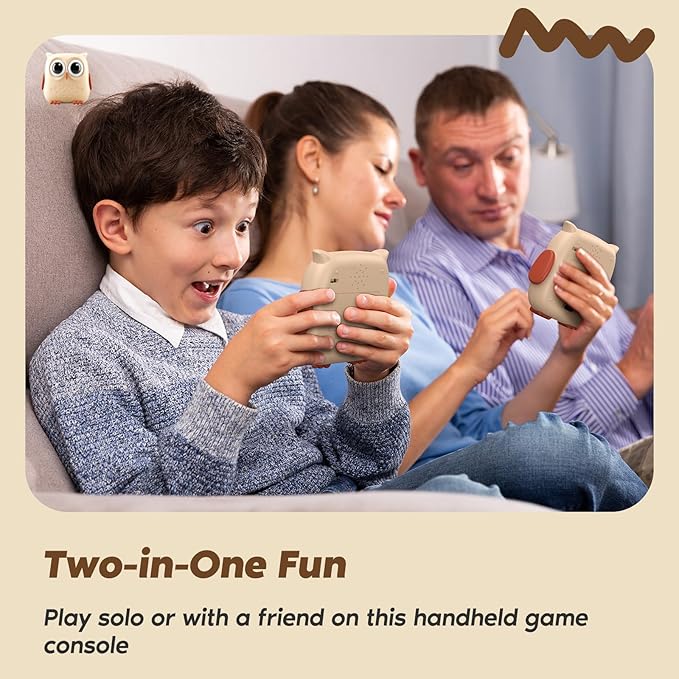 INKLAB Tic Tac Toe Game, Animal-Themed 3-in-1 Handheld Puzzle Game Console, Board Games for Kids, Portable Travel Games, Birthday Gifts for Ages 3+ (Owl)