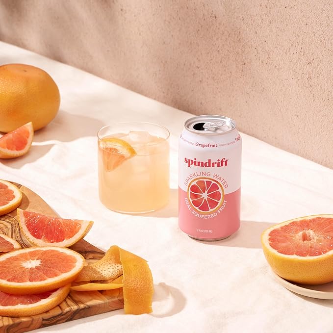 Spindrift Sparkling Water, Grapefruit Flavored, Made with Real Squeezed Fruit, (Only 15 Calories per Can), 12 Fl Oz (Pack of 24)