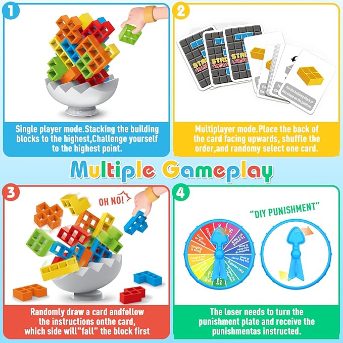 70PCS Stack Game for Adult & Kids, 3D Tetra Board Tower Games for Family Travel Party, 2 Players Balance Stacking Toy, Team Toys Building Block