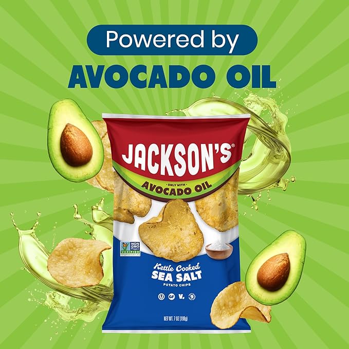 Jackson’s Potato Classic Kettle Chips with Sea Salt (7oz, Pack of 6) - Made with Premium Avocado Oil - Allergen-friendly, Gluten Free, Peanut Free, Vegan, Kosher - Shark Tank Product