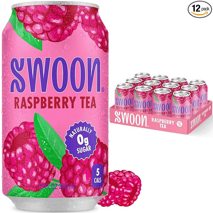 Swoon Raspberry Iced Tea - Sugar Free, Gluten Free, Low Carb, Paleo-Friendly - Flavored Keto Drinks Made with Organic Black Tea and Sweetened by Monk Fruit and Stevia (Pack of 12)