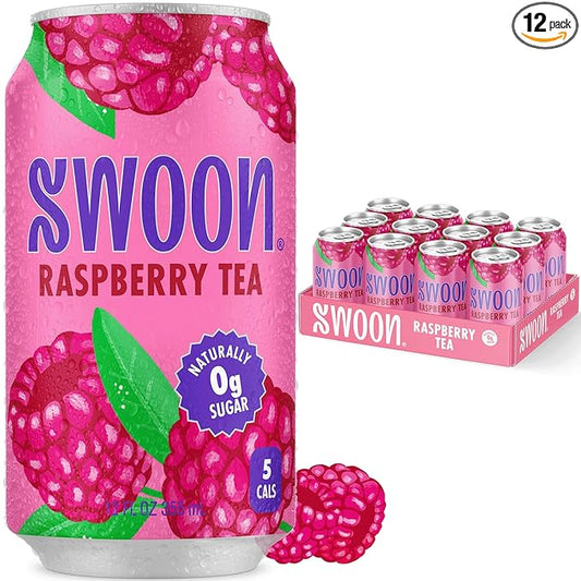 Swoon Raspberry Iced Tea - Sugar Free, Gluten Free, Low Carb, Paleo-Friendly - Flavored Keto Drinks Made with Organic Black Tea and Sweetened by Monk Fruit and Stevia (Pack of 12)