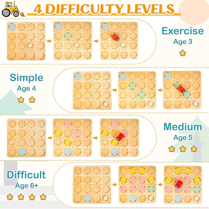 Wooden Logical Road Builder Games, STEM Puzzle Family Board Games, Educational Brain Teaser Puzzle Toys for Boys Girls Ages 4-8, Maze Builder Set