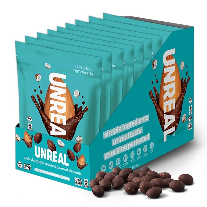 UNREAL Dark Chocolate Coconut Almonds - Certified Vegan, Gluten Free, Fair Trade, Non-GMO, No Sugar Alcohols or Soy, 1.5oz (Pack of 9)