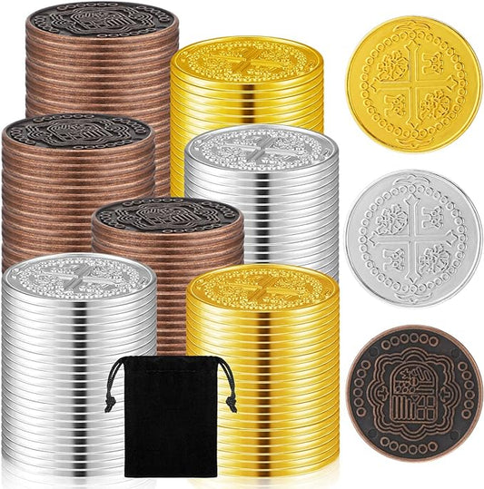 Hanaive 100 Pcs Metal Pirate Coins Treasure Chest Spanish Doubloon Fake Coins Tokens for Kids Board Games Pirate Party Cosplay (Classic Style)