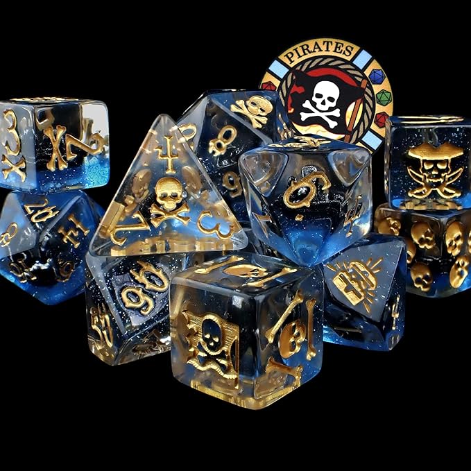 Pirates Plunder 11 Dice Set | Swashbuckler Polyhedral Dice Set | Buccaneer, Blackbeard, and Anne Bonny DND MTG Tabletop Board Game Dice