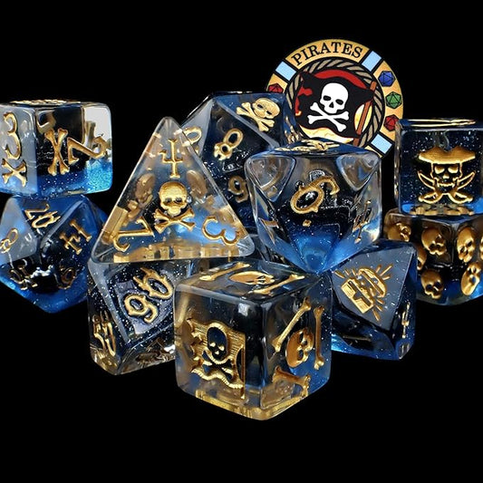 Pirates Plunder 11 Dice Set | Swashbuckler Polyhedral Dice Set | Buccaneer, Blackbeard, and Anne Bonny DND MTG Tabletop Board Game Dice