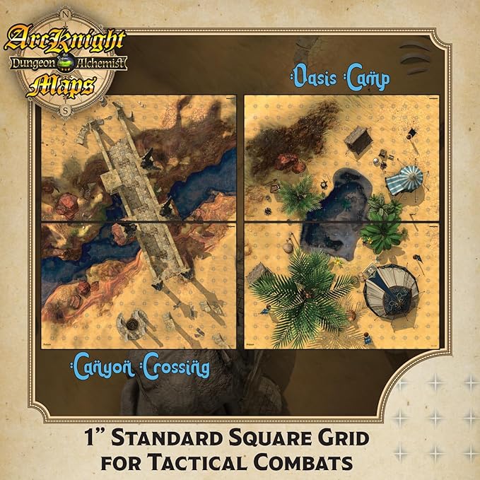 Arcknight Desert Adventures Roleplaying D&D Battlemaps; 16 Modular RPG Maps in 8 Double-Sided Pages, 1" Square Grid, Modular & Versatile Design for Tabletop Gaming - for Dungeons & Dragons & More