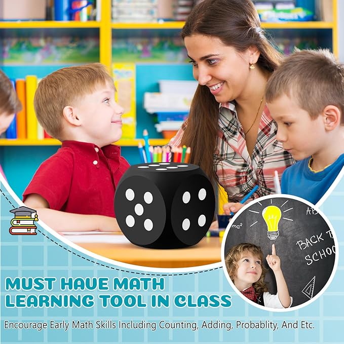 Shappy 6 Inches Foam Dice Fun Filled Large Educational Toy Kawaii Giant Dice Decorative Eva Foam Jumbo Cube Big Square Building Blocks for Game Nights Learning Sessions(Black,1 Pc)