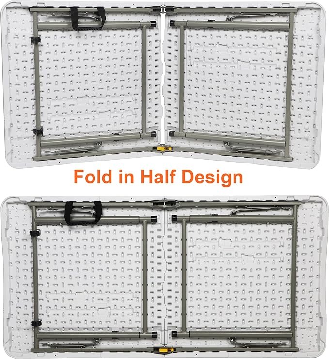 FORUP Folding Utility Table, 4ft Fold-in-Half Portable Plastic Picnic Party Dining Camp Table