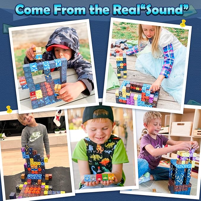 100PCS Magnetic Blocks-Build Mine Magnet World Jurassic Sword Dinosaur Toys Building Blocks for Boys Girls Ages 3-5 5-7, Classroom Must Haves Stem Education Sensory Kids Toys Christmas Birthday Gifts