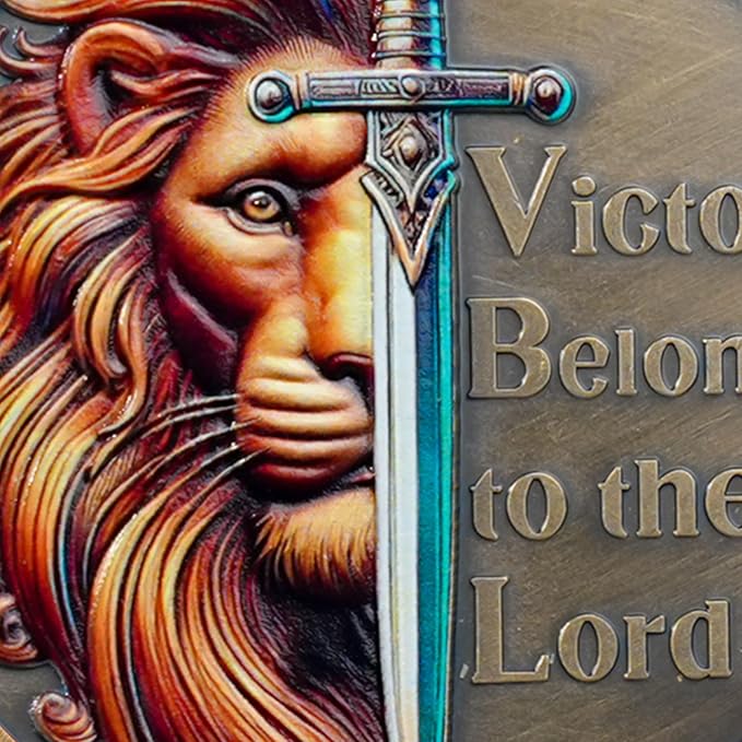 Lion Sword and Shield Challenge Coin - Inspirational Collectible, High Relief Design, Symbol of Courage and Faith, Medieval Style Classic Amulet (Lion's Sword)