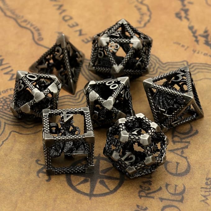 D&D Dice, Dungeons and Dragons Dice Metal Dice Set Polyhedral Hollow Role Playing D and D Starter Dice for RPG MTG Table Board Games Pathfinder Warhammer Shadowrun Yahtzee (3D Sliver)
