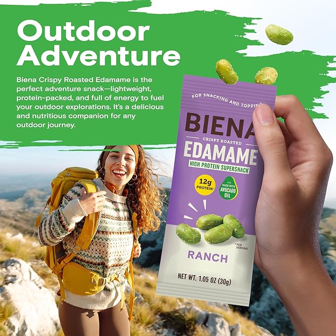 Biena Crispy Roasted Edamame Beans Snack – High Protein Low Carb Snack for Adults & Kids, 12g Protein per Serving - Made w/Avocado Oil – Vegan, Gluten-Free – 10-Pack, 1.05oz Bags, Ranch