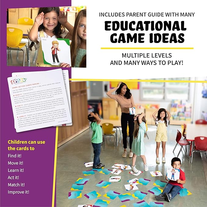 Action Kids Floor Game, Memory Matching Card Game, Toddler Movement Card Games, Interactive Game for Kids, Seek and Find Action Verb Cards Educational Toys