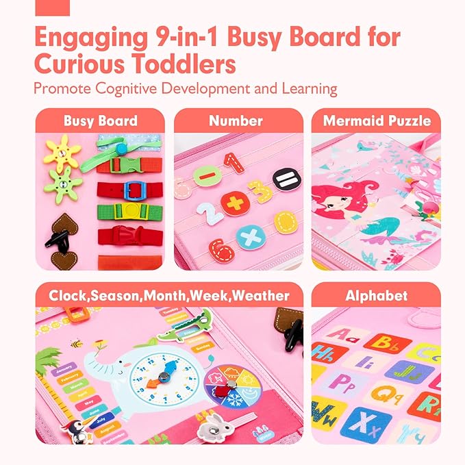 hahaland Busy Book for Toddlers Boys Girls Montessori Toys for 3+ Year Old Preschool Educational Learning Activities Toddler Travel Toys for Ages 2-4 with Life Skill Number Color Weather