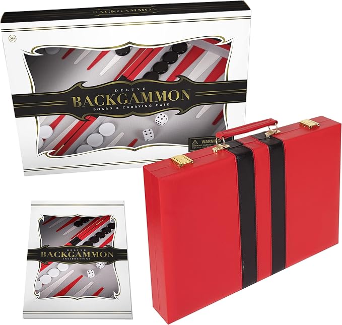 Backgammon Set 11 inch, Small - Classic Board Game for Adults and Kids with Premium Leather Case - Includes Strategy & Tip Guide (Red)
