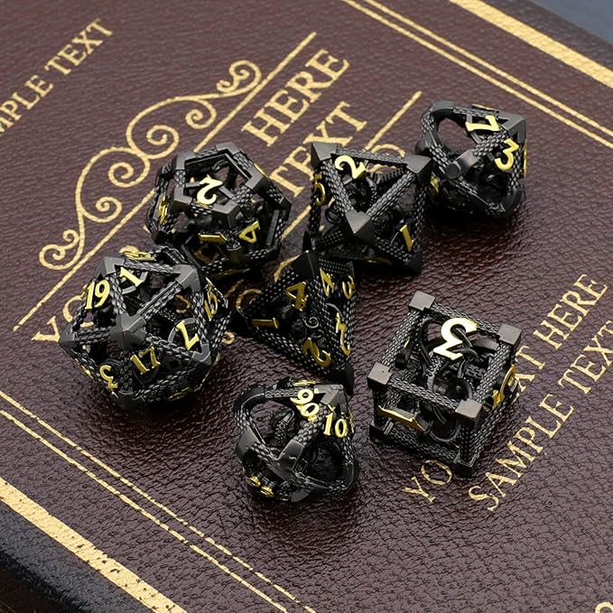 DND Dice, Dungeons and Dragons Metal Dice Set Polyhedral Role Playing Gaming HNCCESG Hollow Cthulhu Dice for Table Game RPG (Black)