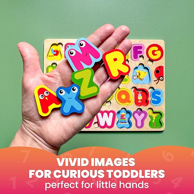 QUOKKA Montessori Alphabet Puzzle for Toddlers - Educational Wooden Toys for Kids Ages 3-5, Learning Letters and ABC Recognition, Preschool Activity Board for Fine Motor Skills and Learning Activities