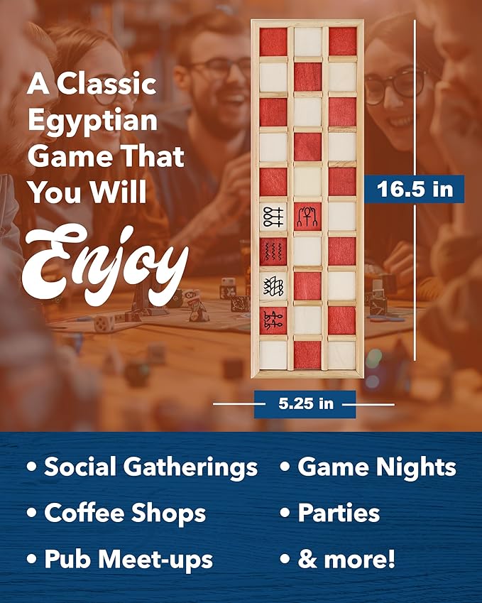 WE Games Senet Egyptian Board Game – Handcrafted Solid Wood Senet Set for Historical Education, Cultural Appreciation & Strategy – Ancient Game for Friends