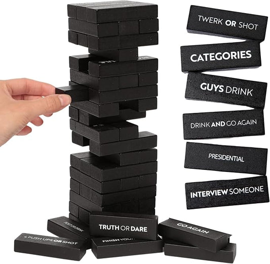 Adult Drinking Game - 54 Blocks with Hilarious Drinking Commands on 40 of Them | Perfect Party Starter | Entertaining Party Game for Adults | Novelty Funny Gift (Black)