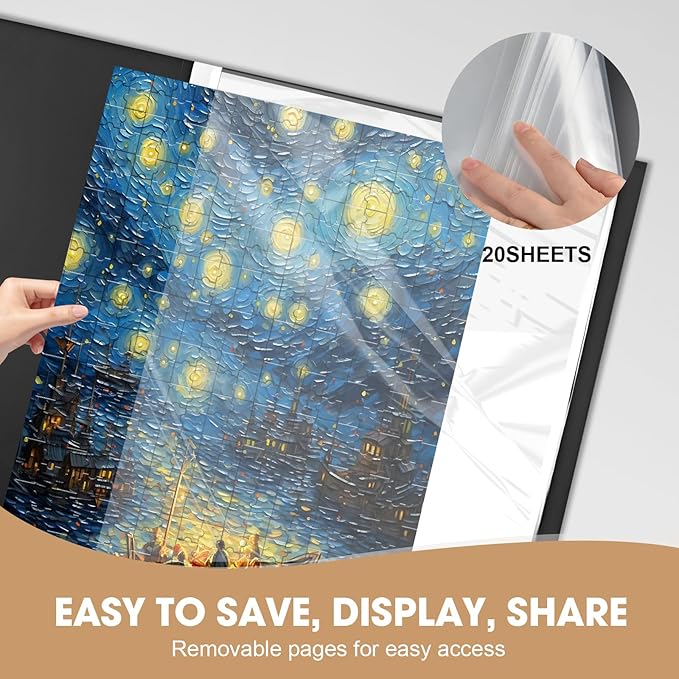 Demine Puzzle Storage Folder for 1000 Pieces – Portable Jigsaw Puzzles Organizer Binder Fits Up to 40 Puzzles, 20 HD Film Pockets, Handle Design Puzzle Keeper for Adults and Kids