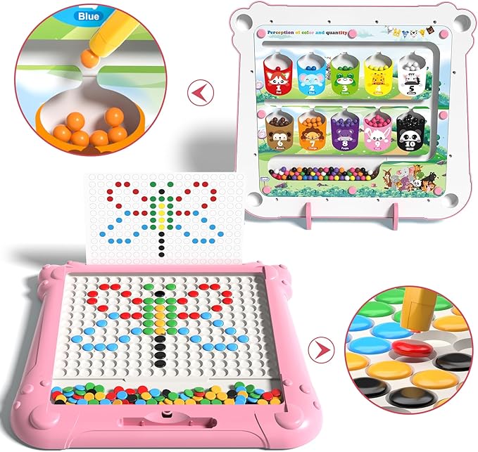 2-in-1 Large Magnetic Drawing Board for Toddlers Kids, Magnetic Color and Number Maze, Magnetic Dot Art Board for Kids, Montessori Education Travel Toys for Kids Boys Girls Age 3 4 5 6 7 8 Years Old
