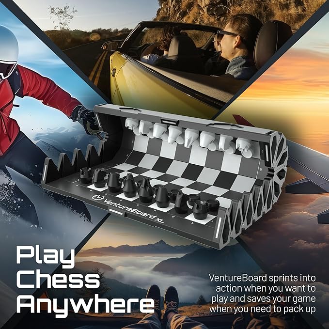 XL Full-Size 10 Inches Magnetic Unique Chess Set Board Game - Folding Board, Travel Chess Board Game Pieces - (Black/Grey)