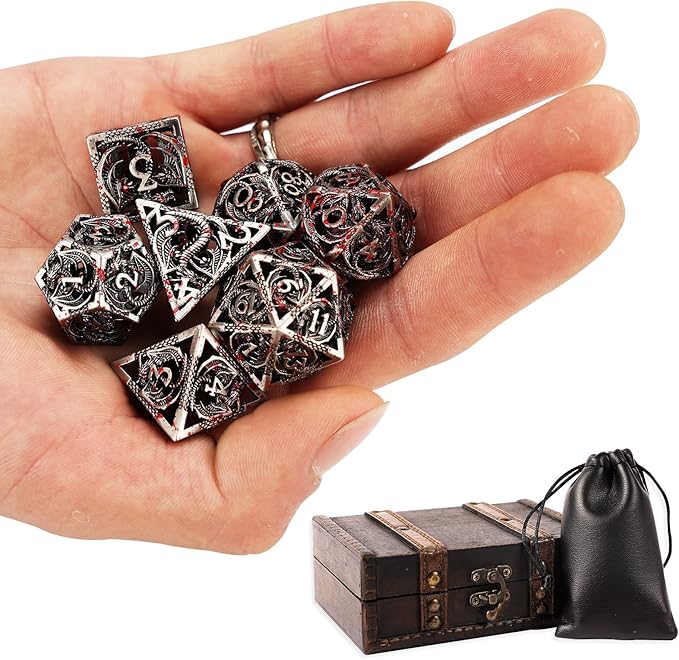 AncientDeer 7pcs Metal Polyhedral Dice Set - Hollow Pure Copper D&D Dice, Used for Dungeon and Dragons, Role-play RPG Games