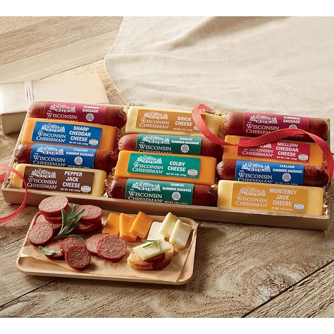 The Wisconsin Cheeseman 12-Star Lineup - 3 lbs. 12 oz. Gift of Gourmet Summer Sausage Meats and Cheeses, Perfect for Charcuterie Boards, Holidays, and Thank You Gifts for Adults, Men, and Women