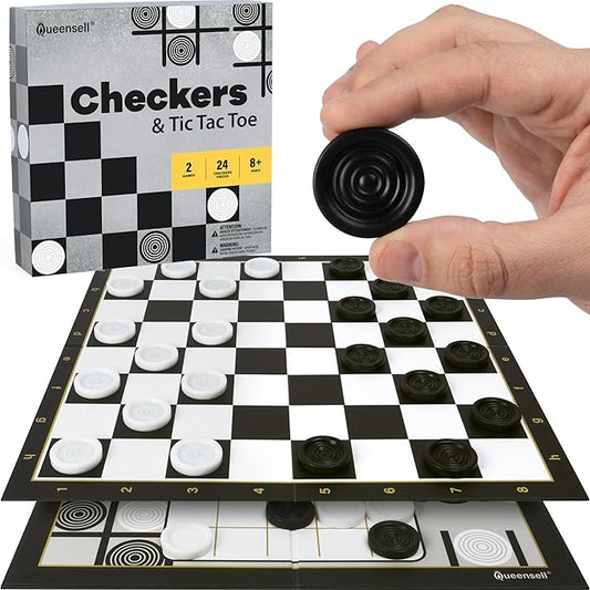 Checkers Board Game with 30 Checkers Pieces - Classic Board Game for Kids and Adults