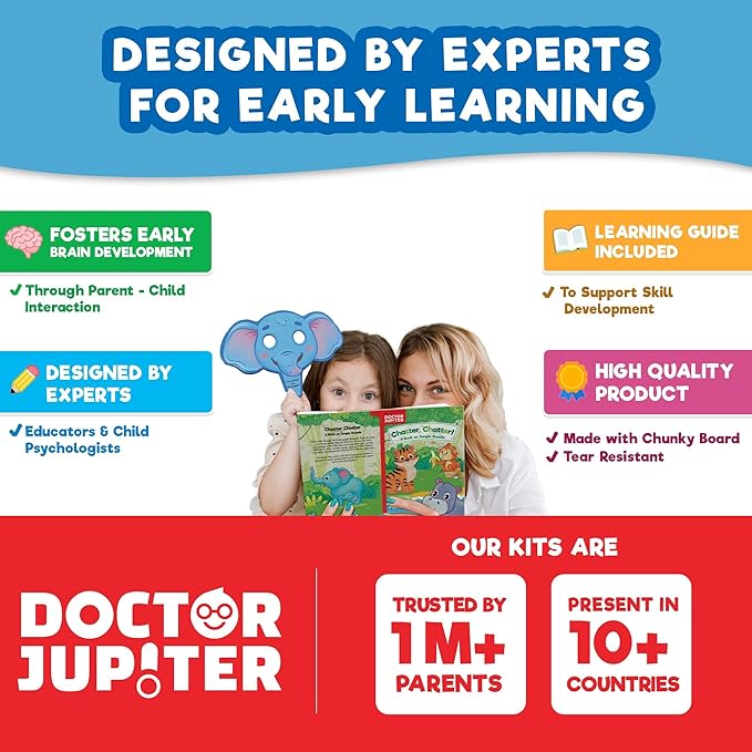 Doctor Jupiter Storytelling Set for Toddlers | Gift for 1-3 Year Old Boys & Girls | Includes 4 Board Books,10 Animal Masks & 1 Hand Puppet |Great for X-Mas or Birthdays|Educational Toy for Ages 1-2-3