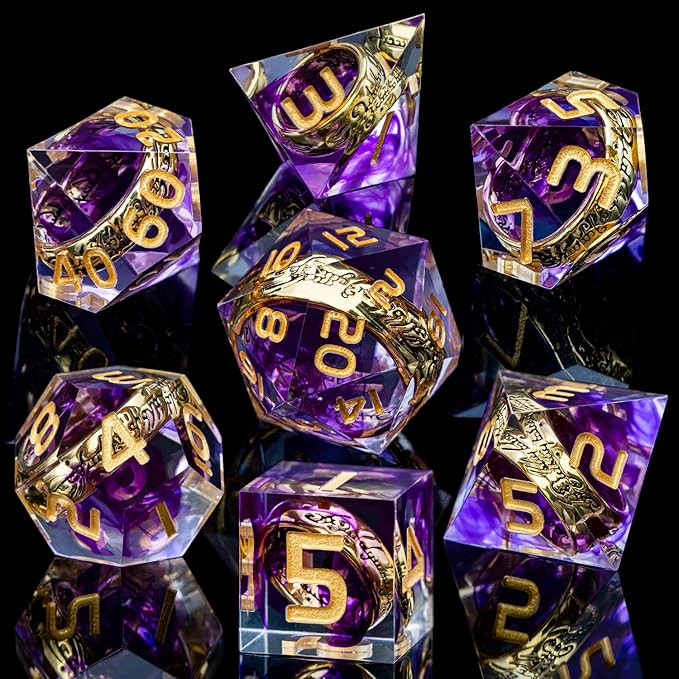 Magic Golden Ring DND Dice Set Sharp Edge Red Resin Dice with Box, for use with RPG D&D Tabletop Games Lord D and D Polyhedral Dice Set