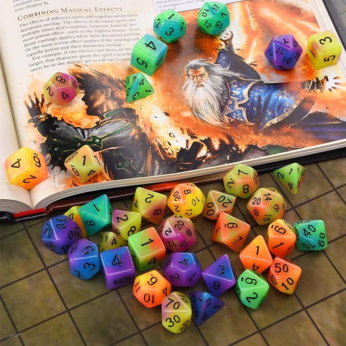 Glow in The Dark DND Dice Set 11 x 7 Polyhedral Dice (77pcs) for Dungeons and Dragons Tabletop Role-Playing Games, with a Drawstring Bag