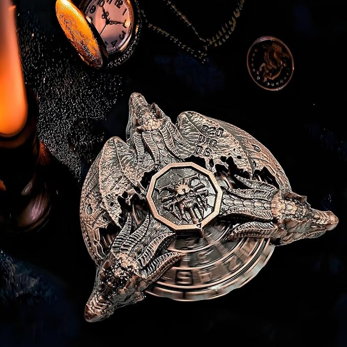 Metal Dragon Dice Set DND Unique Roulette Dice, D4,D6, D8, D10, D12,D20,D% 7-in-1 Metal dice, Perfect for D&D Dungeons and Dragons, RPG and Pathfinder Role Playing Games(Antique Red Copper)