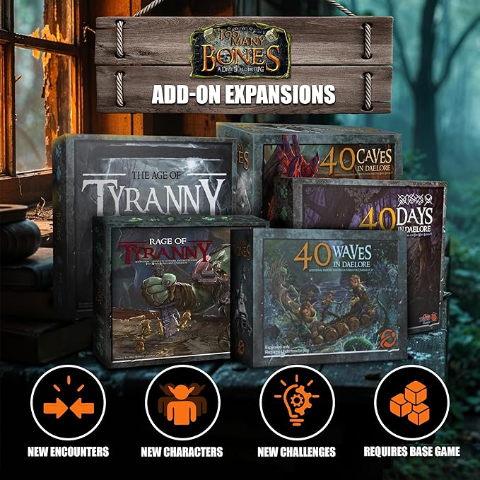 Too Many Bones: 40 Waves in Daelore Expansion – Tabletop Dice-Builder Fantasy RPG Game Add-on