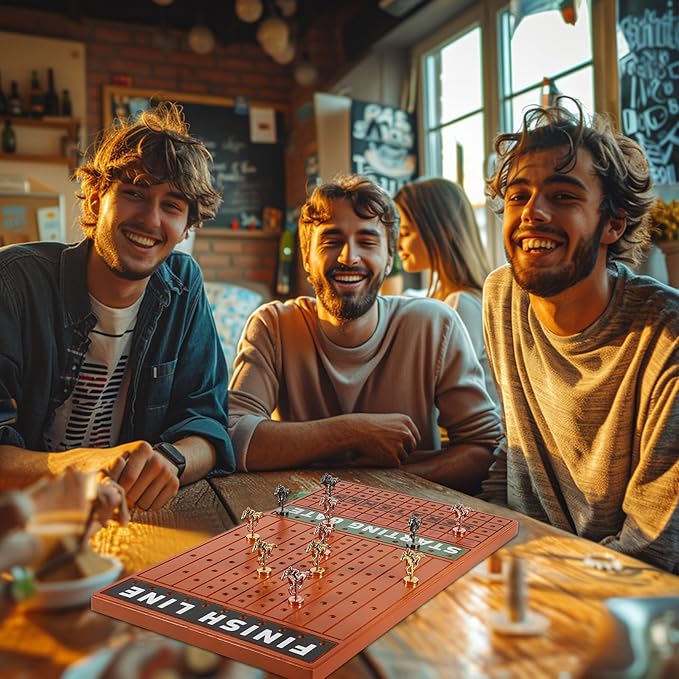 Large 21 inches Horse Racing Board Game Thickened Solid Wood with 11 Luxurious Durable Classic Metal Horses Including Dice and Cards Finish LINE Race Game Board (Large, Yellow)