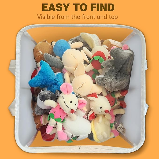 holay 2 Pack Storage Bins PVC Boxes with Transparent Lid & Handles - Durable & Foldable - Multi-Purpose Organizer for Clothes, Books, and More (White, Large)