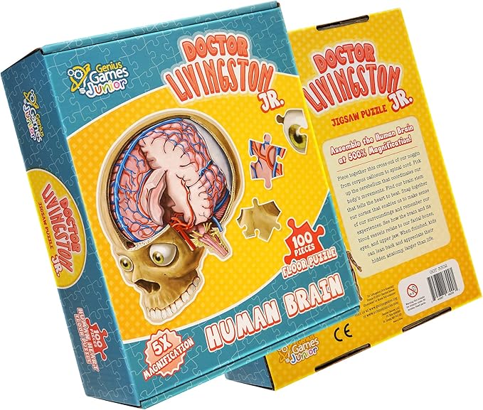 Human Brain Floor Puzzle - Doctor Livingston Jr Anatomy Model - 100 Piece Jigsaw Puzzle - Kids Puzzle and STEM Game About Brain - Medically Accurate Science Toys for Kids, Toddlers, Teens