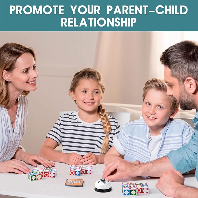 Funtactics Wooden Matching Game Puzzle 3.0 Games, Pattern Block Match Puzzles Building Cubes with Bell for Kids and Adults Toys Board Games for Family Night 5 Players