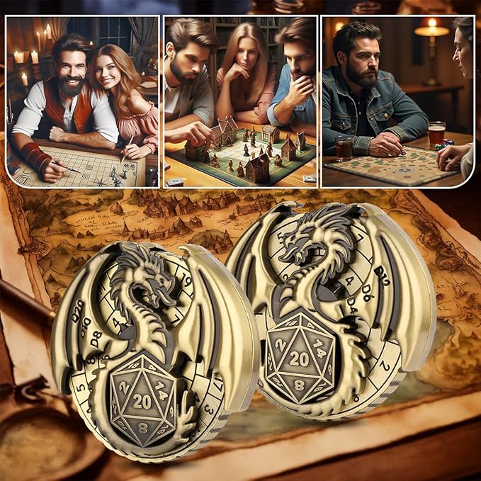 DND Dice Set, 7-in-1 Fingertip Gyro Metallic DND Dice, DND Starter Set, Dragon Dice for DND Dice Set, D&D Gifts with Gift Box, Role Playing Game Board Game Accessories, Bronze